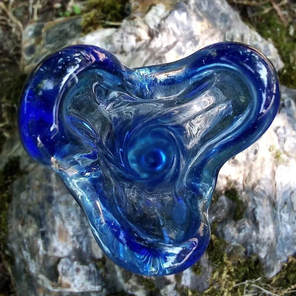 Vintage MCM 3 Finger Swung Vase Art Glass Cobalt Blue - Picture 5 of 6
